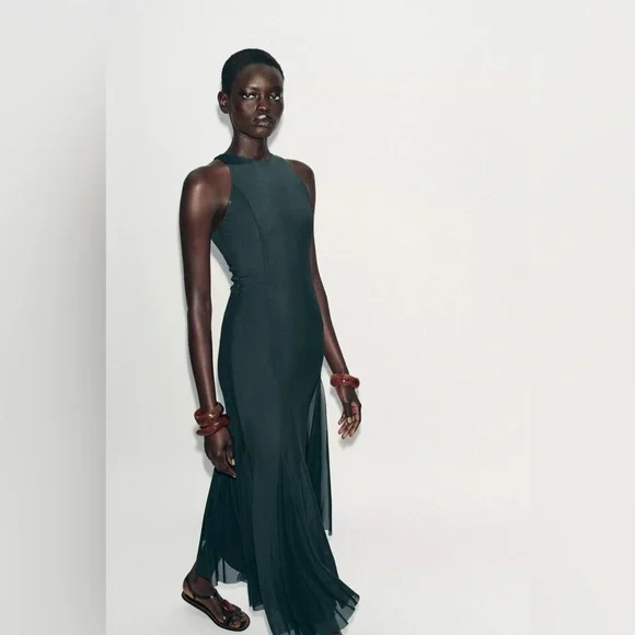 ZARA LONG TULLE GODET DRESS - Picture 2 of 7